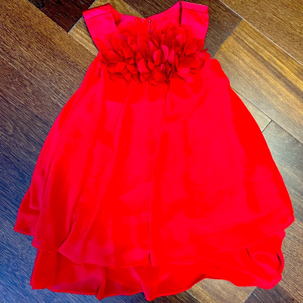 Beautiful sleeveless red dress with floral appliqué